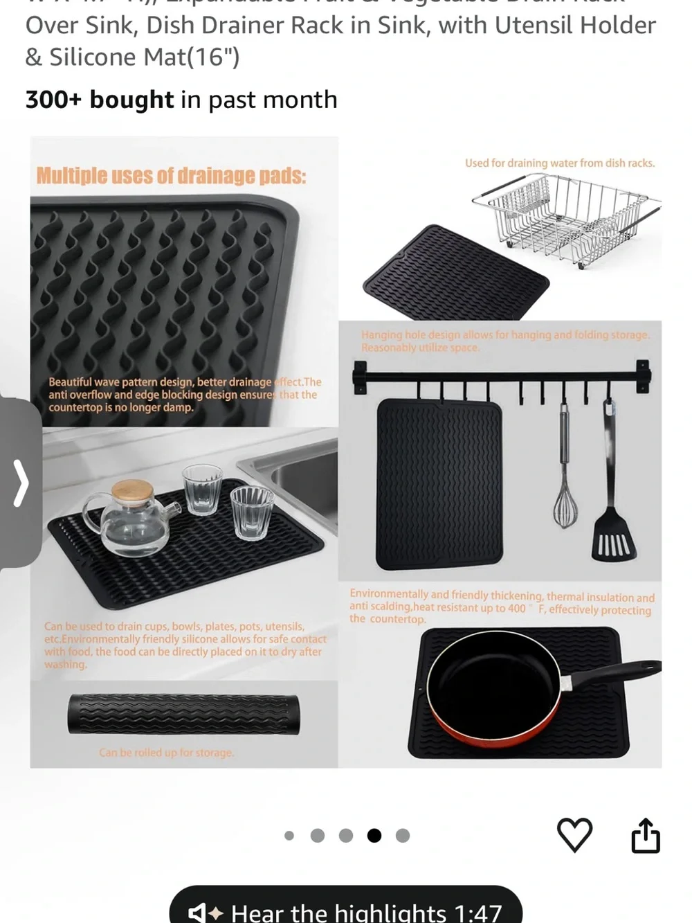 Silicone Multipurpose Drainage & Heat-Resistant Mat - Black NWT never used